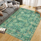 Garvee Area Rugs Vintage Oriental Printed Distressed Design Washable Low Pile Soft Carpet Green 9x12Ft - Green