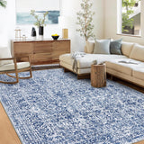 Garvee Washable Area Rugs Blue 8×10 Non-Slip Large Indoor Carpet, Stain Resistant Oriental Distressed Carpet, Soft Traditional Floral Area Rug Blue Tint - Blue