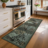 Garvee Dark Botanical Forest Runner Rug 2x6 Washable Non-Slip Low Pile Hallway Rug, Vintage Woodland Floral Carpet for Kitchen, Entryway & Bedroom, Black Green - Black Green