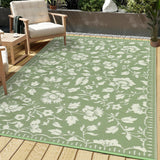 Garvee 6x9 Outdoor Patio Rug, Waterproof Floral Plastic Straw Rug, UV Resistant Reversible Camping Mat with Carry Bag for Deck, Backyard, RV & Balcony, Sage Green - Sage Green
