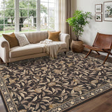 Garvee Washable Area Rug 8x10 Soft Non Slip Botanical Print Indoor Stain Resistant Large Carpet Brown for Bedroom Living Room Dining Office Nursery - Brown
