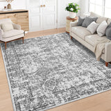 Garvee Washable Rug 10x13 Area Rug for Bedroom Vintage Living Room Rug Non Slip Large Area Rug Soft Non Shedding Throw Rugs Stain Resistant Carpet for Office Dining Room Distressed Grey 10'x13' - Gray