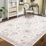 Garvee Area Rug 8x10 Washable Rugs for Living Room Boho Vintage Area Rug for Bedroom Distressed Oriental Office Rug Low Pile Neutral Soft Nursery Rug Non Slip Farmhouse Floor Cover Beige - Beige