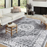 Garvee Area Rug | Rugs for Living Room | Washable – 9x12 Boho Vintage Floral Area Rugs, Soft Faux Lamb Velvet Rug & TPR Non-Slip Backing Carpet for Bedroom,Bathroom, Dining Room, Kitchen, Entryway & Office - Dark Gray