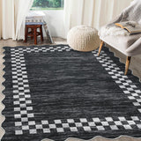 Garvee Bordered Dark Grey 8x10 Area Rug for Living Room Scalloped Washable Large Bedroom Rug Non Slip Stain Resistant Modern Border Dining Room Throw Carpet Scalloped Boho Rug for Home Decor Office Nursery - Dark Gray