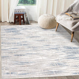 Garvee Modern Abstract Rug Machine Washable Transitional Striped Print Carpet with Non-Slip Backing Non-Shedding Stain Resistant Soft Low-Pile Floor Cover for Living Room Bedroom, Beige Blue - Beige Blue