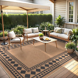 Garvee 10x13 Easy Jute Area Rug Washable Non-Slip Indoor Outdoor Patio Carpet, Modern Bordered Faux Jute Rug for Living Room, Dining Room & Backyard, Coffee - Coffee