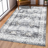 Garvee 5x7 Bedroom Rug Machine Washable Non-Slip Floor Cover Vintage Distressed Carpet Rug Stain Resistant Oriental Accent Rug Boho Medallion Throw Rug for Living Room Home Office Decor, Grey - Gray