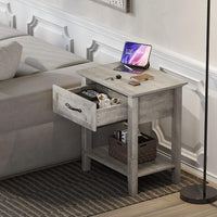 Garvee Square Nightstand, Bedside Table End Table for Bedroom Nursery Living Room, End Table with Storage Drawer, Easy Assembly, 1 PC-Gray