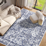 Garvee Living Room Rug 5x7 Rug Washable Rug for Bedroom Vintage Rug Non Slip Large Area Rug Oriental Soft Throw Rugs Low Pile Stain Resistant Carpet for Office Nursery Dining Room 5'x7' Blue/Grey - Blue