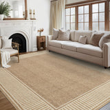 Garvee Bordered Khaki 10x13 Modern Area Rug Washable Large Living Room Rug with Rubber Backing Throw Carpet for Bedroom Dining Room - Khaki