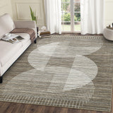 Garvee Bedroom Rug 8x10 Area Rugs Modern Geometric Abstract Semi-Circle Print Brown Ultra Thin Non Slip Carpet for Living Room Dining Room Home Office - Brown