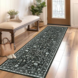 Garvee 2x6 Washable Runner Rug Black Floral Non-Slip Kitchen Hallway Entryway Ultra-Thin Indoor Carpet - Black