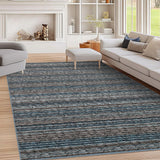 Garvee Printed Braid Rugs for Entryway Rugs 4x6 Washable Area Rugs with Rubber Backing Living Room Soft Rugs Transitional Indoor Floor Carpet for Dining Room Living Room Bedroom, Blue - Blue