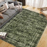 Garvee Washed Back Low Pile Area Rug for Living Room, Bedroom, Kitchen, Dining Room, Hallway 9x12ft Green Non Slip Washable Carpet - Dark Green