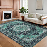 Garvee Persian Green 5x7 Machine Washable Area Rugs, Vintage Floor Carpet with Non-Slip Backing, Stain-Resistant Oriental Soft Low Pile Carpet, Distressed Accent Carpet for Laundry, Bedroom, Office, Green - Green