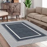 Garvee Bordered Washable Area Rugs 5x7 Modern Thin Rug Non-Slip Low Pile Rugs for Living Room Bedroom Dining Room Kids Playroom, Dark Grey - Dark Gray