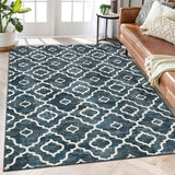 Garvee Modern Rug 9x12 Large Washable Rugs for Living Room Bedroom Boho Trellis Rug Low Pile Moroccan Office Floor Carpet Non Slip Dining Room Rug Geometric Distressed Area Rugs Farmhouse Rug Blue - Blue