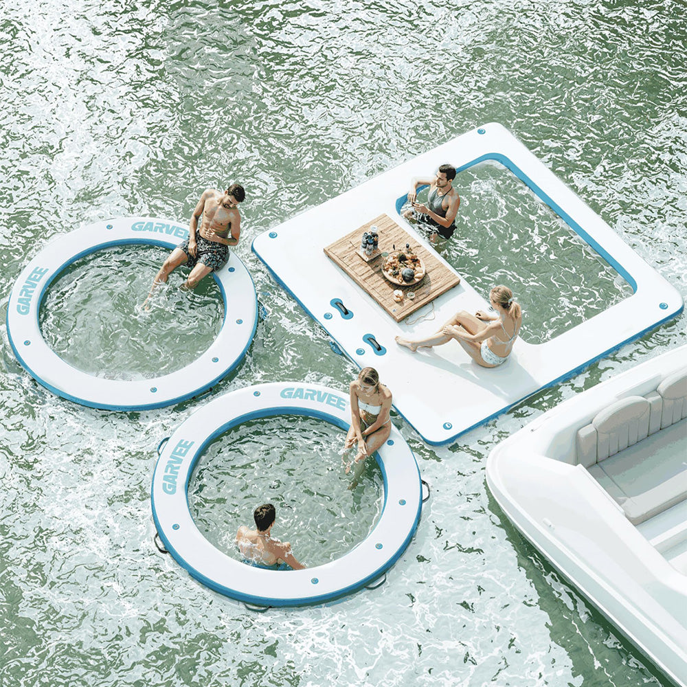 Garvee Inflatable Floating Dock 8 ft Round With 6 ft Central Hammock, Heavy Duty PVC, Pool Beach Ocean, Blue
