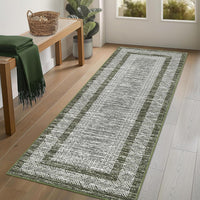 Garvee Bordered Green 2x6 Runner Modern Rug Soft Non Slip Runner Washable Non Shedding Floor Carpet, Distressed Geometric Hallway Runner, Indoor Printed Runner for Kitchen, Entrance