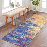 Garvee Washable Runner Rug 2x6 Modern Abstract Kitchen Rugs, Non Slip Bathroom Rug, Low Pile Laundry Room Soft Long Carpet for Hallway Bedroom Entryway, Blue/Orange - Blue/Orange