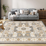 Garvee Area Rugs 10x13 for Living Room, Machine Washable Rugs Floor Carpet for Bedroom, Non-Shedding Vintage Rugs for Indoor High Traffic Areas, Low Pile Non-Slip Rug for Dining Room Office Home Decor - Camel yellow
