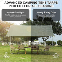 Garvee 10x9ft Camping Tarp - Waterproof Hammock Rain Fly with 2 Aluminum Poles, Lightweight Backpack Tent Tarp for Travel, Green