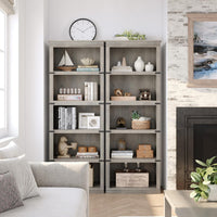 Garvee 5 Tier Farmhouse Bookcase, 67.4 in Tall Book Shelf with Storage, Wooden Bookshelves 5 Shelf Display Shelvesfor Home Office, Living Room, Bed Room (Gray, 67.4 in H x 24.4 in W x 12.8 in D)