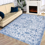 Garvee Area Rugs 9x12 Living Room Washable Rugs Boho Rug for Bedroom Vintage Rug Non Slip Carpet Floral Throw Rugs Large Rug Stain Resistant Office Rug Classroom Rug 9'x12' Blue Multi - Blue