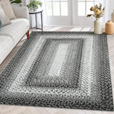 Garvee Bordered Grey 5x7 Boho Rug Washable Area Rug Braided Printed Area Rug Modern Indoor Floor Carpet Rustic Accent Rug Farmhouse Rug Geometric Rug for Living Room Bedroom Kitchen - Gray