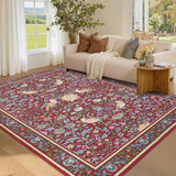 Garvee Washable Rug 5x7 Floral Non Slip Low Pile Soft Stain Resistant Carpet Beige for Living Room Bedroom Dining Nursery Office - Red