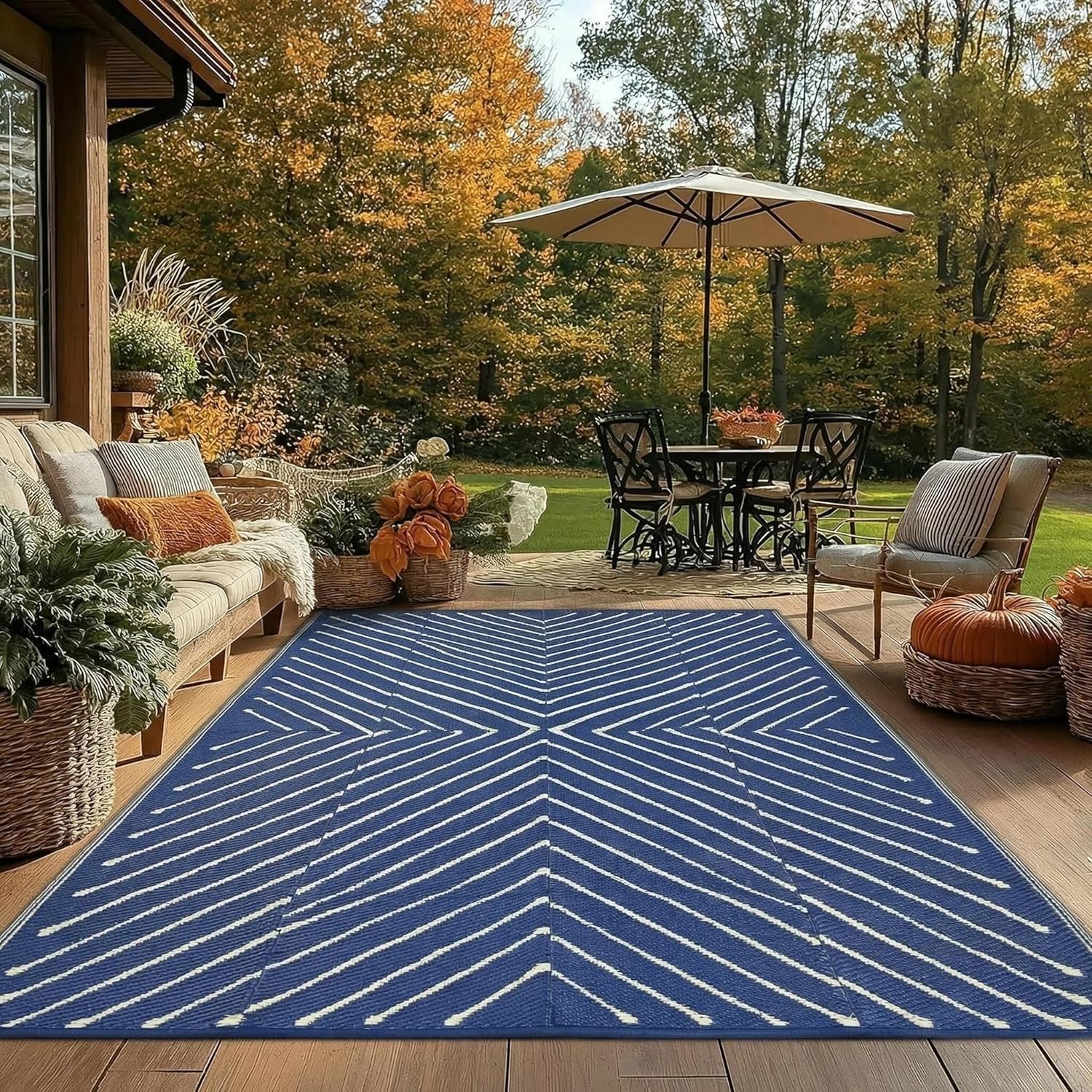 Garvee 8' x 10' Reversible Waterproof Outdoor Rug – Modern Geometric Patio Carpet, Easy to Clean, collapsible, UV Protected, Large 8x10ft Plastic Straw Mat for RV, Camping, Picnic, Sage Green