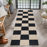 Garvee Checkered Easy Jute Runner Rug 2x6 Black Non-Slip Machine Washable Indoor Outdoor Farmhouse Style - Black-Checkerboard-1