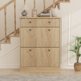 Garvee Shoe Cabinet with 2 Flip Drawers & 1 Top Drawer, Adjustable Shelves, Natural Oak, Narrow Entryway Organizer - Natural Oak