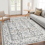 Garvee Area Rug 9x12 Washable Rug Light Grey, Persian Vintage Rugs, Ultra-Thin Foldable Vintage Rugs for Bedroom, Dining Room, Home Office, Pet & Child Friendly, Low Pile, Non-Shedding - Light Gray