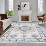Garvee Area Rug 9x12 Distressed Boho Rug Vintage Tribal Medallion Large Rug Non Slip Washable Rug Accent Rug for Living Room Dining Room Office, Beige - Tan & Ivory