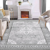 Garvee Vintage Washable Rug 5x7 Boho Tribal Area Rugs for Living Room Oriental Floral Distressed Carpet for Bedroom Soft Low Pile Aesthetic Rug Non Slip Non-Shedding Foldable Carpet Accent Rug Grey - Gray