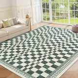 Garvee Washable 9x12 Area Rug Modern Abstract Checkered Low Pile Carpet Non-Slip Stain-Resistant Green - Green