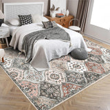 Garvee Large Area Rug 8x10 for Living Room - Colourful Printed, Washable, Non-Slip, Low Pile, Ultra-Thin Moroccan Design, Faux Wool, Pet-Friendly, Suitable for Bedrooms and Offices - Pink/Gray