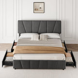 Garvee King Size Bed Frame with 4 Storage Drawers and Headboard, Upholstered Platform Bed Frame with Wooden Slats Support, No Box Spring Needed, Dark Grey - Dark Gray