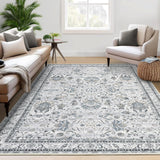 Garvee Persian Grey 9x12 Washable Rugs for Living Room Boho Vintage Rug Non Slip Throw Rugs Distressed Large Area Rug for Bedroom Low Pile Soft Stain Resistant Carpet for Dining Room - Gray