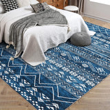 Garvee Large Moroccan Area Rug, 5x7 Super Soft Ultra-Thin Boho Indoor Floor Carpet, Anti-Slip Foldable Machine Washable Geometric Rug for Living Room Under Dining Table Home Office House Decor, Blue - Blue
