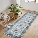 Garvee Area Rug Washable Printed Vintage Floral Non Slip Low Pile Rugs Soft Rubber Backed Indoor Bedroom Rugs Grey 2x6ft - Gray