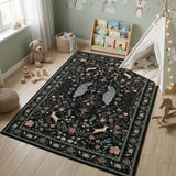 Garvee Extra Large Area Rug 10x13 Washable Non Slip Floral Peacock Printed Rug Indoor Soft Floor Cover Black - Black