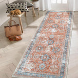 Garvee Washable Area Rug 6x9 Rug for Living Room Boho Vintage Rug Non Slip Large Area Rug for Bedroom Floral Soft Faux Wool Stain Resistant Carpet for Office Nursery Dining Room 6'x9' Terracotta - Orange