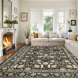 Garvee 3x5 Washable Rugs - Stain Resistant, Non-Slip Pastel Oriental Rugs for Living Room, Bedroom, Dining Room, Kitchen, Large Entryway, Blue - Navy Blue