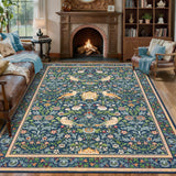 Garvee 8x10 Area Rugs for Living Room: Floral Bird Washable Rug Large Vintage Rug for Bedroom Soft Boho Non-Slip Carpet Stain Resistant Carpets for Dining Room Farmhouse Nursery Office, Blue - Blue