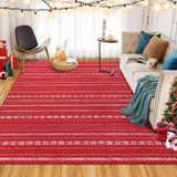 Garvee Christmas Area Rug 5x7 Boho Large Rug Machine Washable Floor Cover Bohemian Christmas Area Rug Non-Slip Rug for Bedroom for Living Room Bedroom, Red Boho, 5x7 Feet - Red