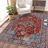 Garvee Washable Rugs 10x13 Area Rug Vintage Oriental Non Slip Large Living Room Red - Red