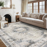 Garvee Area Rug 9x12 Washable Rug for Living Room Non-Slip Stain Resistant Large Carpet Vintage Bedroom Rug Soft Floor Cover Low Pile Distressed Throw Rug for Home Decor Office - Light Green